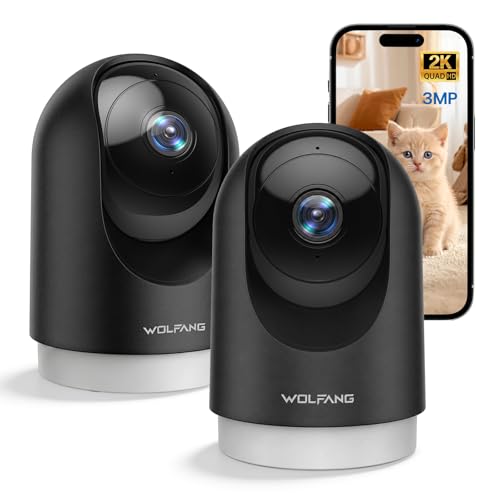 Camera Interieur 2K WiFi, Caméra Intérieure 360° PTZ avec Suivi Automatique, Vision Nocturne & Audio Bidirectionnel, Babyphone avec Caméra, Compatible Alexa & Google Home, Lot de 2