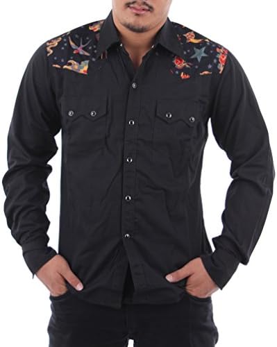 Rockabilly Men's Long Sleeve Shirt Cowboy Western Maxican Tattoo Rock Punk Multicoloured 2XL