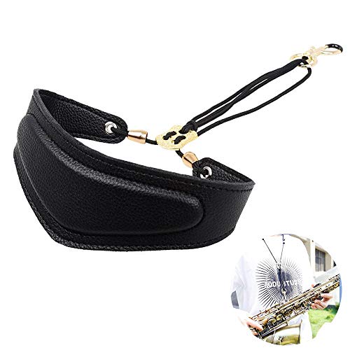 Umiwe Saxophone Neck/Shoulder Strap - Genuine Leather - with Metal Swivel Snap, 100% Handmade, 22-Inch, Black