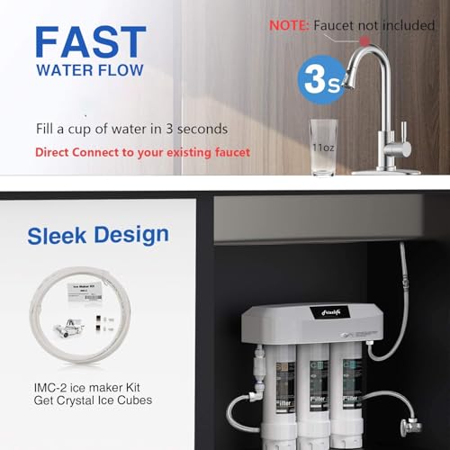 Frizzlife Sistema de filtro de agua para debajo del fregadero SK99-NEW, conexión directa, NSF/ANSI 53 y 42 certificado bloque de carbono de 0,5 micras, elimina plomo, cloro, cloramina, fluoruro