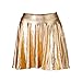 HDE Women's Shiny Liquid Metallic Wet Look Flared Pleated Skater Skirt Gold - S