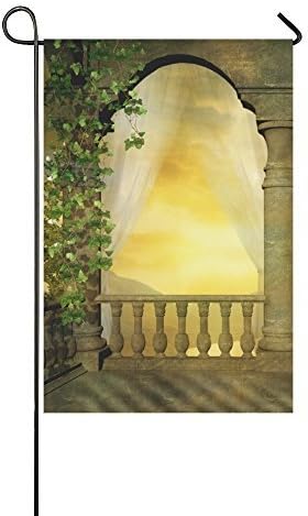 Custom Romantic Balcony on Columns and Arches on Sky Yard Garden Flag 12 x 18 Inches