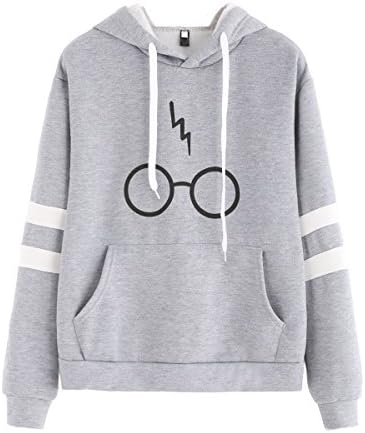 Oeyal Women's Fleece Pullover Hoodie Glasses Lightning Printed Hooded Sweatershirt, Gray, Medium