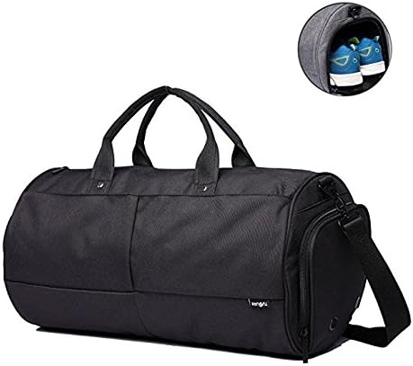Gym Duffel Bags, 22L Canvas Travel Luggage Bag, Waterproof Gym Bag with Shoes Compartment for Women, Men (Black)