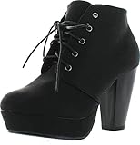 Bella Marie Goldie-11 Women's Fashion High Chunky Heel Platform Lace Up Booties
