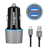 Meagoes Micro USB Car Charger, Compatible Samsung Galaxy J7 V/J7 Prime/J7 Sky pro/J7 Perx/J3 V/J3 Emerge/J3 Eclipse/J3 Luna pro/J3 Prime/J5 Prime/J5 pro/A7/A6/A6+, Dual Blue LED Light Car Adapter