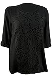 Plus Black Lace Overlay Front 3/4 Length Sleeves Top, Size 2x