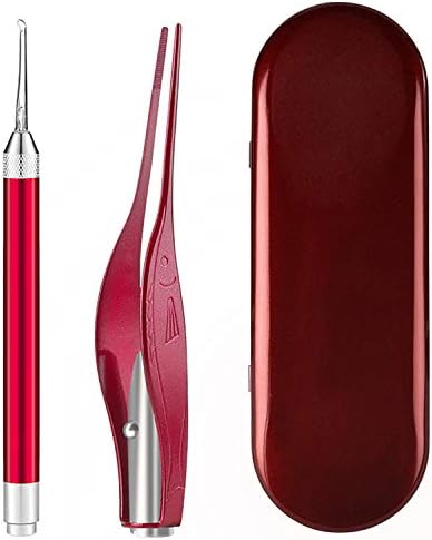 Ear Pick Set for Kids- LED Ear Cleaning Tool with Light Earwax Spoon Digger and Tweezer Earwax Removal Kit Visible Ear Care Tool Accessories (RED)