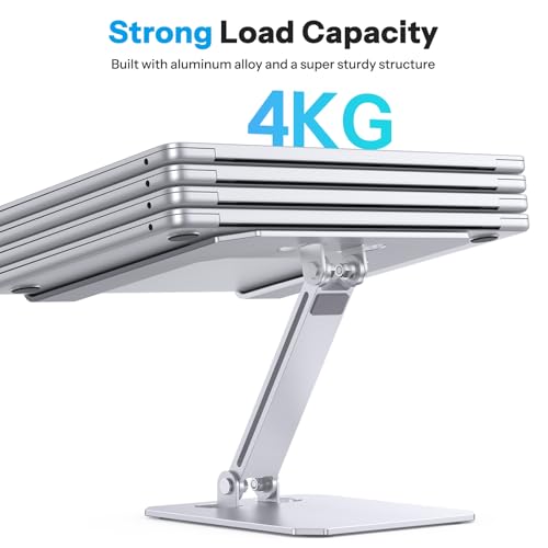 OMOTON Aluminium Laptop Stand, Height Adjustable, Ergonomic Foldable Notebook Stand, Laptop Holder for Laptops such as MacBook Pro/Air (11-16 Inches), Silver
