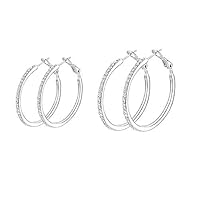 Kaptin Hoop Earrings,White Gold Plated Round Cubic Zirconia Diamond Rhinestone Earrings for Women Teen Girls,2 Pairs (30mm,40mm,Color Silver)
