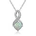 Created Opal and Diamond Pendant Necklace for Women in Sterling silver on an 18 inch Sterling Silver Chain