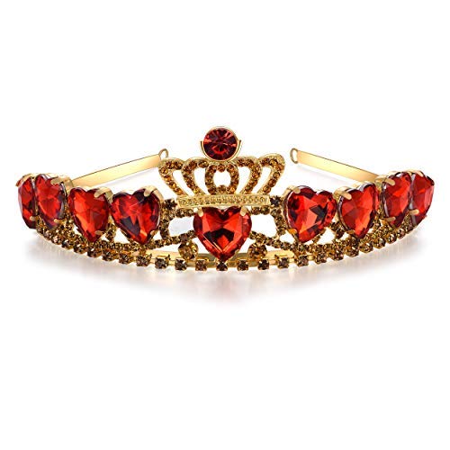 Vinjewelry Evie Descendants 2 Crown Red Heart Tiara Evie Costume Gold Tiara Christmas Halloween for Kids