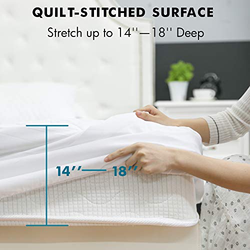 HOMFY Quilted Mattress Pad Queen, Cotton Mattress Cover with Deep Pocket 18”, Breathable