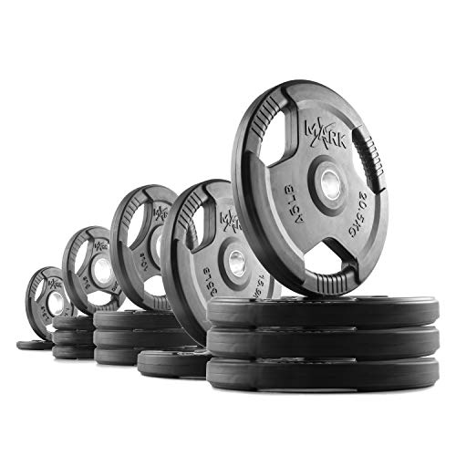 XMark TRI-Grip 315 lb Set Olympic Plates, One-Year Warranty, Olympic Weight Plates, Classic Design, Rubber Coated Olympic Weight Plate Set, Bumper Plates, Olympic Barbell Weight Set for Home