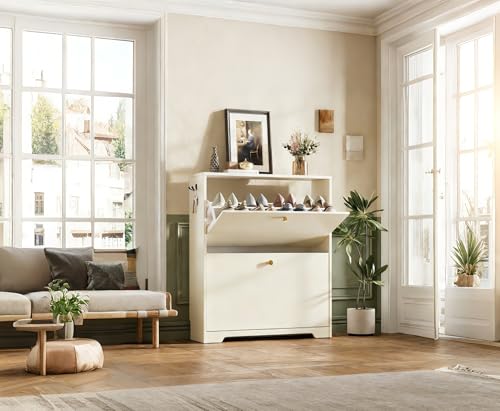 Nicetree Shoe Organizer, Shoe Rack for Entryway, Wooden Shoe Cabinet Space-Saving, 2 Tier Shoe Storage Cabinet, White