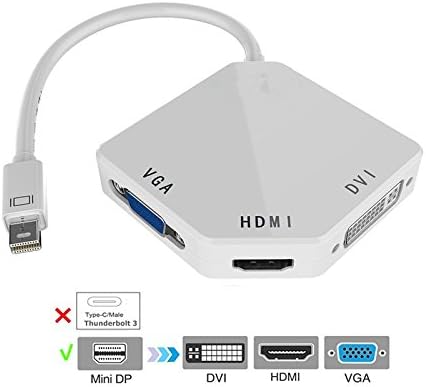 3-in-1 Mini DisplayPort (Thunderbolt) to HDMI(4K) VGA DVI Adapter (White)