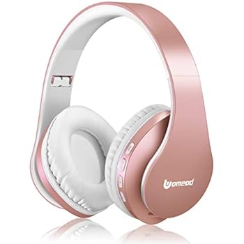 Bluetooth Headphones Wireless, Uomeod Over Ear Stereo Headset V5.0 with Microphone, Foldable & Lightweight, Support Tf Card MP3 and FM Radio for Cellphones Laptop TV (Rose Gold)