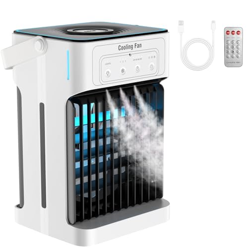 Portable Mobile Air Conditioner, 1100ML Air Cooler with 3 Air Speeds & 3 Cooling Mists, 2-8H Timer & 7 LEDs, USB Mobile Clim for Bedrooms, Apartments and Offices