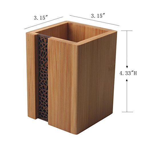 BangQiao Executive Bamboo Wooden Business Name Card Display Stand and Pencil Cup Holder for Desk,Home,and Office,Pack of 2 - Thumbnail 2