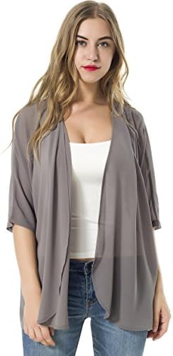 TownCat Women's Chiffon Loose Casual 3/4 Sleeved Blouse Comfortable Breathable Thin Cardigan Sweater