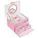 SONGMICS Jewelry Box with Bowknot Mirrored Compact Travel Case Gift for Kids Girls and Women Pink and White UJBC115P