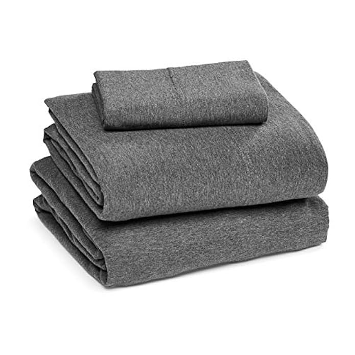 Amazon Basics Cotton Jersey Bed Sheet Set - Twin, Dark Gray