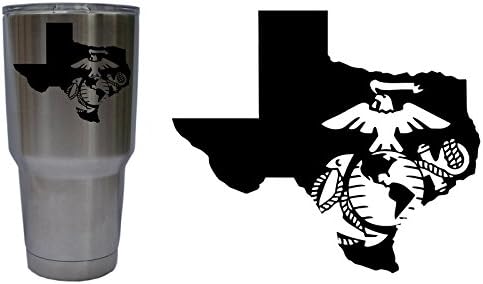 United States Marine Corps (USMC) Eagle, Globe and Anchor (EGA) 50 States YETI 30 oz Rambler Tumbler Cup (DECAL ONLY) Vinyl Decal Sticker, Premium Matte Vinyl, Texas, Matte Black, W 4" H 3.4"