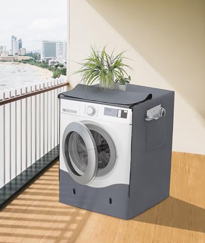 HAUSPROFI Washing Machine Cover for Outdoor Use 420D – Best Thickness Washing Machine Cover for Washing Machines and Dryers – Waterproof Washing Machine Cover with Sun Protection – 60 x 64 x 85 cm – Grey