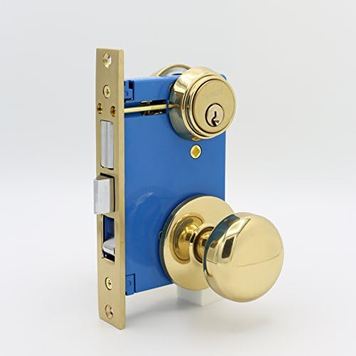 Kenaurd Gate Lock W/ Knob, Double Sided Mortise Cylinder, Polished Brass - US3 (Left Hand)
