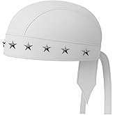 Sheep Leather Skull caps in Black Sweat Head Wraps Studded Skull Cap Bandana Style in Real Do Du Rag Leather Doo Rag Motorcycle Biker Cap White Star ICE Club Shop