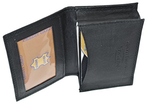 Genuine Leather Expandable Credit Card Outside Id Business Card Holder Wallet 070BK