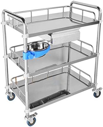 ERRU- Stainless Steel Treatment Trolley, 3 Shelf with Drawer, Medical Laboratory Equipment Cart, Beauty Carts on Wheels (Size : 50x40x86cm)