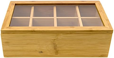 Intriom Bamboo Tea Box With Clear Acrylic Lid 8 Compartment Multipurpose Storage