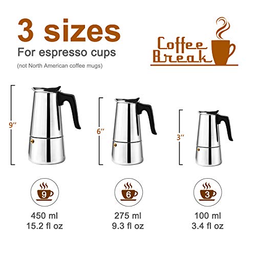 DclobDop Stovetop Espresso Maker with Classic and Rich Brews Moka Pot 9 Cup,15.2 oz,Cuban Coffee Maker Stove top Espresso Shot Maker for Espresso italian coffee maker