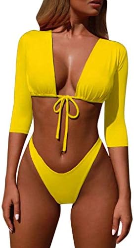 Cute Women Swimsuits Half Sleeves Two Piece Bathing Suits Bikini Set Swimwear Youth Girls Ladies