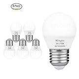 MINGER 6Pack 3W G14 G45 LED Bulbs 25 Watt Equivalent, Soft White 2700K LED Bulb Energy Saving Light Bulbs, E26 Standard Base, Best for Bedrooms and Living Rooms Appliances Refrigerators Lights