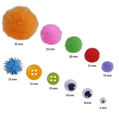 2200 Pcs Pom Poms Pipe Cleaners Craft Set, Acerich 1800 Pcs Assorted Pom Poms, 200 Pcs 10 Colors Chenille Stems, 100 Pcs Buttons and 100 Pcs Wiggle Googly Eyes for DIY Craft Supplies - Thumbnail 5