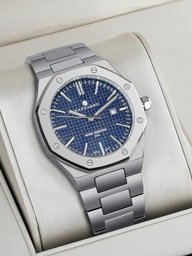SAPPHERO Uhren Herren 30M wasserdichte Armbanduhr Herren Edelstahl Achteckig Herrenuhr Silber Quarz Japanische Uhrwerke Business Casual Leuchtende Uhr mit Date 3