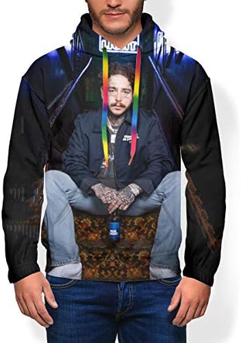 Mens Post Malone Art Novelty Fleece Hoodies 3D Digital Print Sweatshirt Pockets Pullover