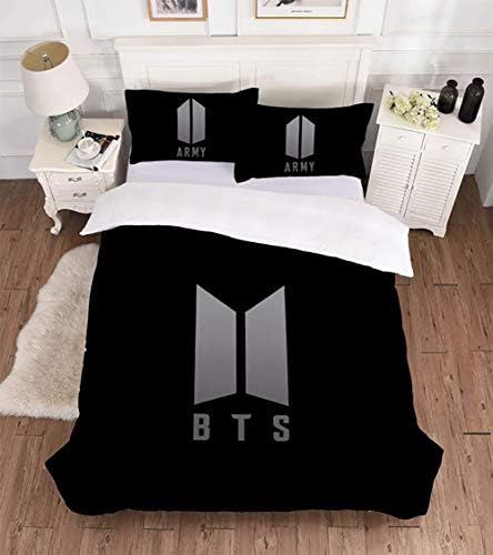 3D Effect Duvet Cover Set BTS 3 Piece Bedding Sets with Zipper and Security Ribbons Easy Care Textiles Bedroom Gift