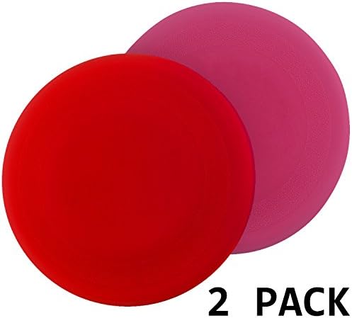Comsun 2 Pack Dog Frisbee, 7 Inch Dog Flying Discs, Pets Frisbee Fly Toy Flyer Training Fetch Non-Toxic Natual Rubber Red and Pink