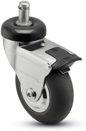 3" Neoprene Single Wheel Chrome Chair Caster with 7/16" x 1-7/16" Grip Ring Stem with Total Lock Brake