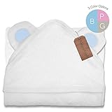 Premium Organic Baby Hooded Towel, 100% NaturaSoft Bamboo (SOFTER Than Cotton), Hypoallergenic Bath Towels With Hood For Newborn Babies & Boys (White & Blue)