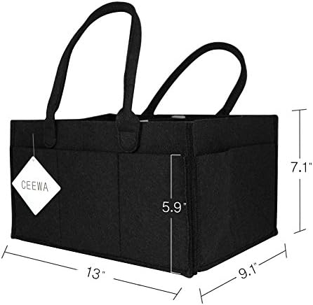Ceewa Baby Diaper Caddy - Luxury Portable Diaper Storage Caddy and Nursery Storage Bin for Diapers, Baby Wipes, Toys and Nursery Storage with Changeable Compartments, Large, Black
