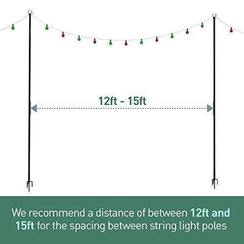 Holiday Styling String Light Poles for Outdoors (1 x 9ft) Push Down Middle to Stay Strong Straight and Sturdy with LED Hanging Solar Bulbs for House Garden Cafe Wedding Party - Thumbnail 4