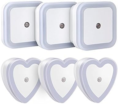 Sealive 6 Pack Night Light with Dusk to Dawn Sensor,Square&Heart Shape 0.5w Plug in Led Nightlight Auto Switch Plugin Wall Night Lamps for Nursery,Bedroom,Living Room,Bathroom,Kitchen,Hallway,Toilet