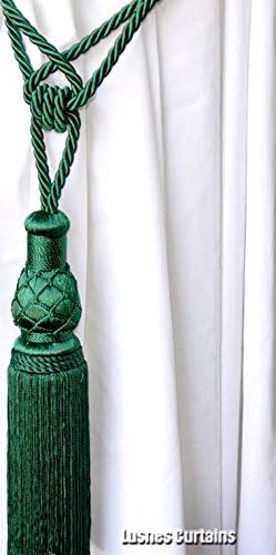1 Luxury Handmade Green Color Single Tassel Rope Tie Back Window Treatment Curtain Drapery Vintage Look 2 Spread Cord Holdback Decor Tieback/Pull Back
