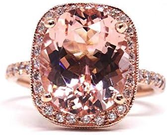 Dividiamonds Cushion Cut Pink Morganite Women Halo Engagement Ring 18K Rose Gold Finish