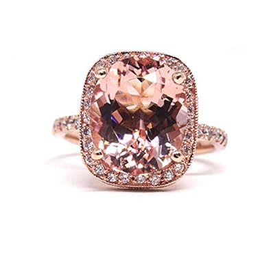 Dividiamonds Cushion Cut Pink Morganite Women Halo Engagement Ring
