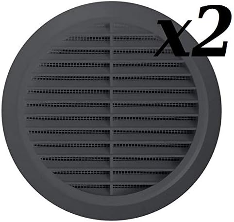 Round Circle Wall Grille Cover with Fly net 2 Pack (100mm Duct, Grey). HIGH Quality, Black/White